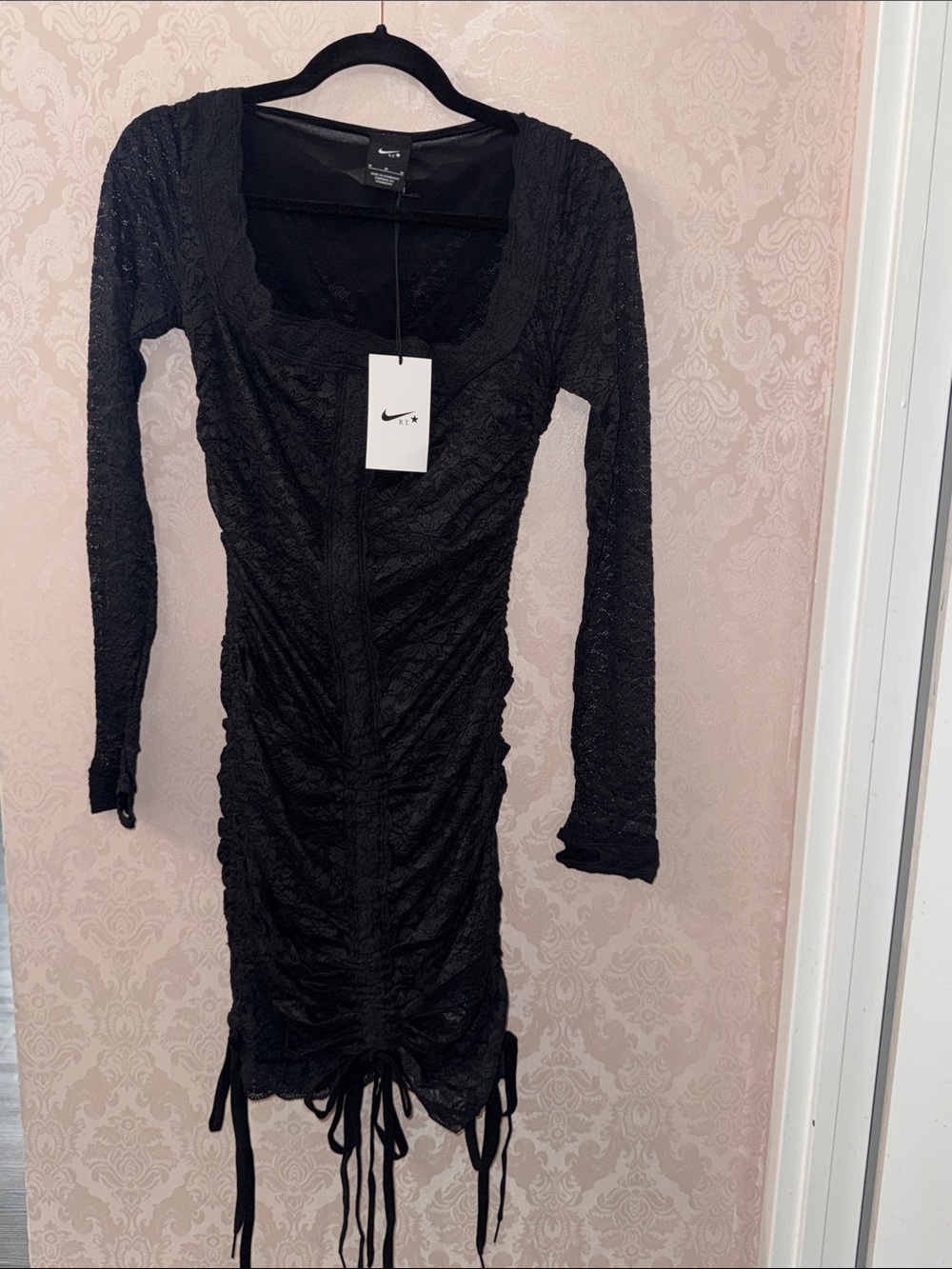 Nike Black Long Sleeve Lace Ruched Bodycon Dress